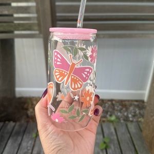 160z glass cup with  Butterfly design 🦋🌸